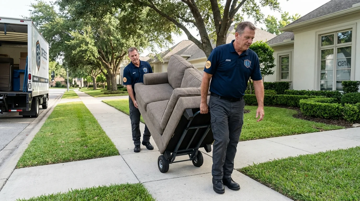 Local residential moving crew loading furniture in Bandera, TX